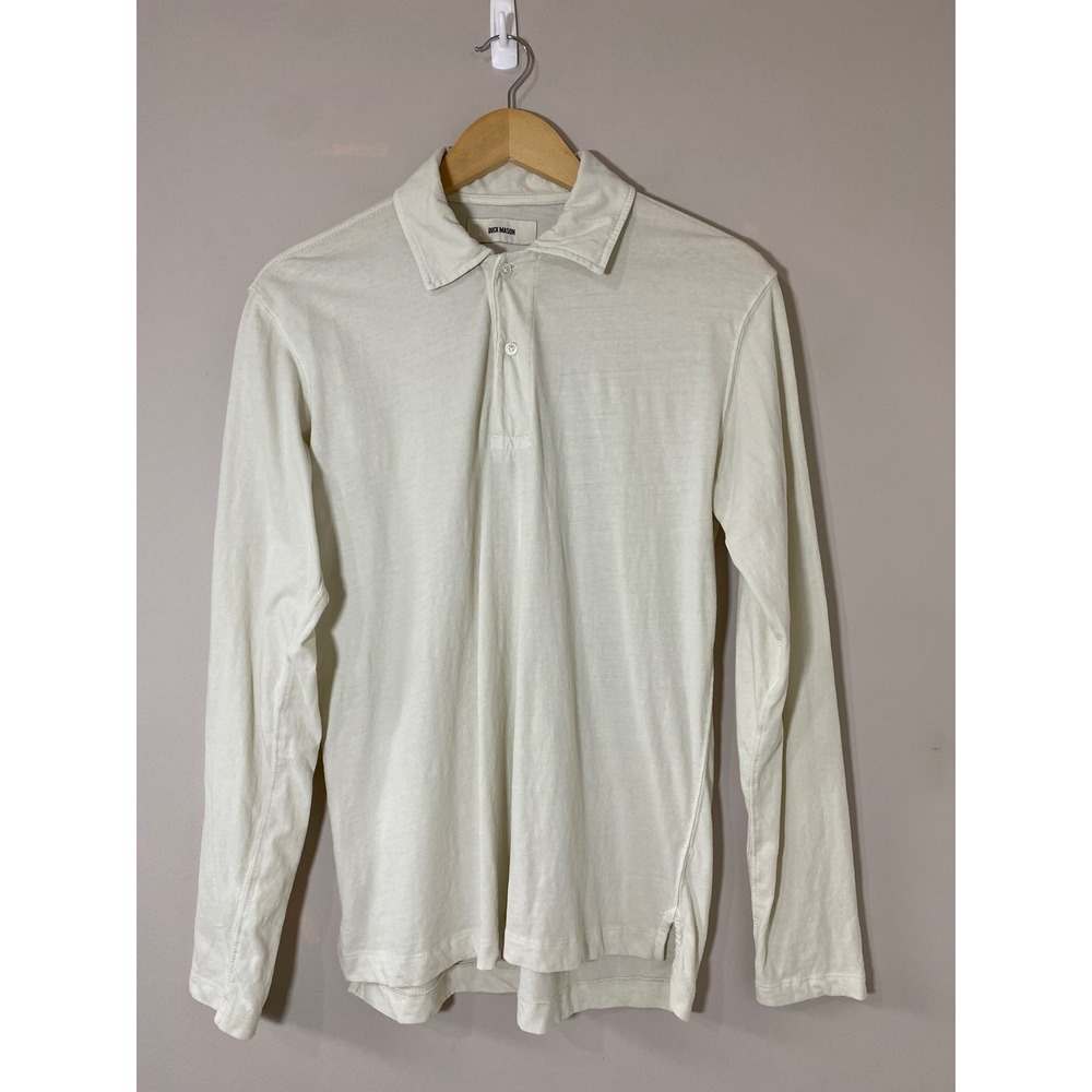 Buck Mason Mens Long Sleeve Cotton Polo Shirt Off-White Cream Small
